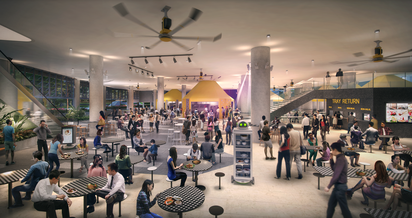 Artist impression of busy hawker centre